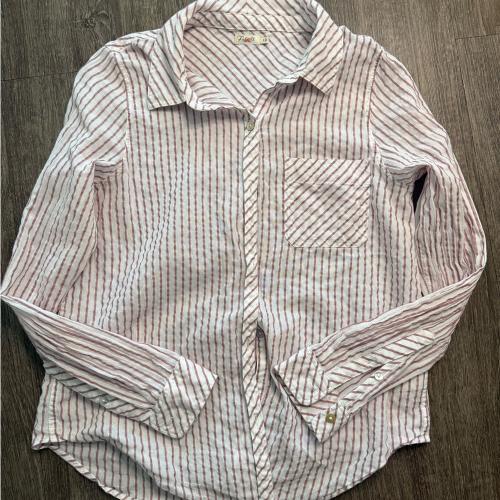 Faherty White Button-Down Shirt with Red Stripe